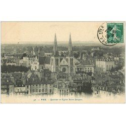 carte postale ancienne 64 PAU. Quartier et Eglise Saint-Jacques 1909