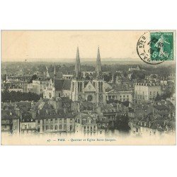 carte postale ancienne 64 PAU. Quartier et Eglise Saint-Jacques 1909