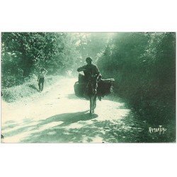 carte postale ancienne 64 PAYS BASQUE. Attelage Ane sur la route du Marché par Ramuntcho