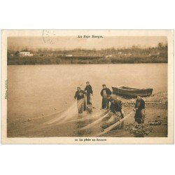 carte postale ancienne 64 PAYS BASQUE. La Pêche au Saumon à la Senne 1946. Vieux métiers
