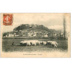 carte postale ancienne 64 SAINT-JEAN-PIED-DE-PORT. Citadelle, jeune Pâtre et Moutons 1907