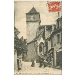 carte postale ancienne 64 SALIES-DE-BEARN. Eglise Saint-Vincent 1917 magasin de Cartes Postales