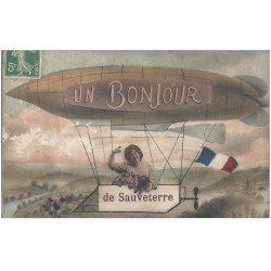 carte postale ancienne 64 SAUVETERRE DE BEARN. Un bonjour en dirigeable (défaut