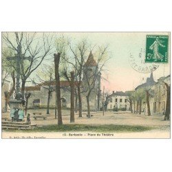carte postale ancienne 47 BARBASTE. Enfants Place du Théâtre 1910. Café du Commerce