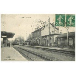 carte postale ancienne 47 LIBOS. La Gare 1915 Train et Locomotive à vapeur