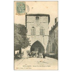 47 MONFLANQUIN. Vieux Manoir et Eglise 1905 Attelage de Boeufs