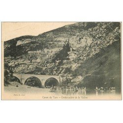 carte postale ancienne 48 CANON DU TARN. Embarcadère de la Malène 1906 belle animation