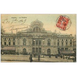 carte postale ancienne 49 ANGERS. Carte toilée. Le Théâtre 1909