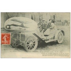 carte postale ancienne 49 ANGERS. Grande semaine d'Aviation 1910. Aviateur Legagneux sur Automobile. Aéroplane et Hangar