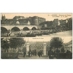 carte postale ancienne 49 ANGERS. Manoeuvre de Pontage et Caserne du 6° Génie 1911. Militaires et Régiments