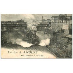 carte postale ancienne 49 ANGERS. Train et Locomotive à vapeur