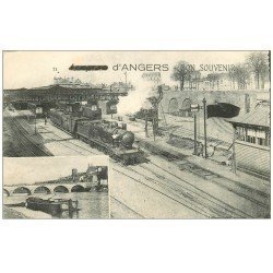 carte postale ancienne 49 ANGERS. Train Locomotive et Péniche