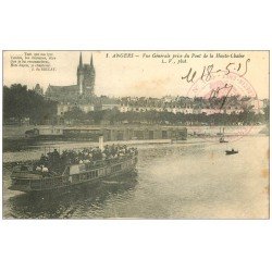carte postale ancienne 49 ANGERS. Vue sur Embacation du Pont 1915. Tampon Militaire rouge