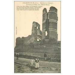 carte postale ancienne 49 CHAMPTOCE. Ruines Château Barbe-Bleue 1907 avec tricycle