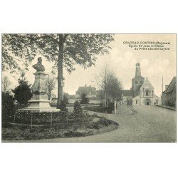 carte postale ancienne 49 CHATEAU-GONTIER. Eglise et Statue Loyson. tampon Militaire 1918