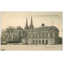 carte postale ancienne 49 CHOLET. Eglise Notre-Dame et Théâtre 1924