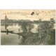 carte postale ancienne 49 SAINT-MATHURIN. Pont suspendu, Aéroplane et Passeur en barque 1916