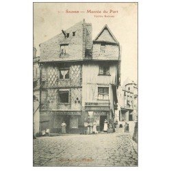 carte postale ancienne 49 SAUMUR. Montée du Port 1908 commerces