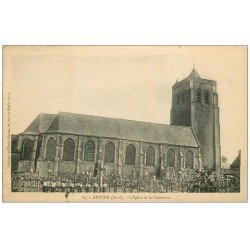 carte postale ancienne 59 ARNEKE. Eglise et Cimetière 1927