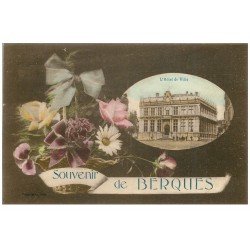 carte postale ancienne 59 BERGUES. Hôtel de Ville. Publicité Javel Cotelle-Croix et lessive La Croix