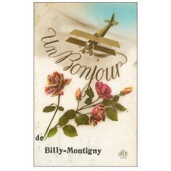 carte postale ancienne 59 BILLY-MONTIGNY. Fantaisie avec Avion 1929