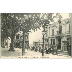 carte postale ancienne 11 LEZIGNAN. Mairie et Cours de la République 1913