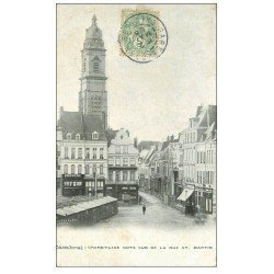carte postale ancienne 59 CAMBRAI. Grand Place rue Saint-mazrtin 1908 Boucherie