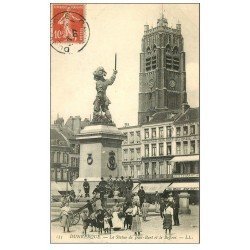 carte postale ancienne 59 DUNKERQUE. Lot 5 Cpa. Statue Jean-Bart, Beffroi, Place République, Port, Eglise et Bassin du Commerce