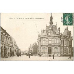 carte postale ancienne 02 CHAUNY. Hôtel de Ville rue du Pont Royal 1907