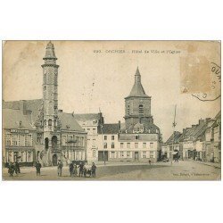 carte postale ancienne 59 ORCHIES. Hôtel de Ville et Eglise 1905. Estaminet à l'Ancre. Timbre manquant