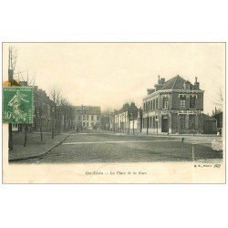 carte postale ancienne 59 ORCHIES. Hôtel et Place de la Gare (état moyen)...