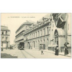 carte postale ancienne 59 VALENCIENNES. Train Tramway à vapeur devant Lycée et Académies