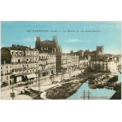carte postale ancienne 11 NARBONNE. Moulin et Rue Jean-Jaurès 1926. Péniche Lavoir