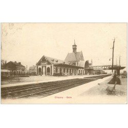 carte postale ancienne 02 CHAUNY. La Gare. Timbre manquant...