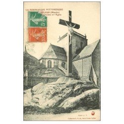 carte postale ancienne 50 BARFLEUR. Eglise, Calvaire et Cimetière 1917