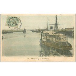 carte postale ancienne 50 CHERBOURG. L'Avant Port Navire Remorqueur Le Cherbourg 1906