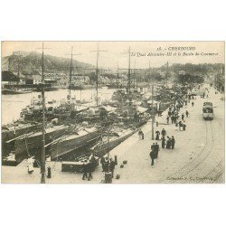 carte postale ancienne 50 CHERBOURG. Quai Alexandre III Bassin de Commerce. Navires de Guerre