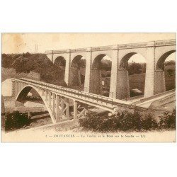 carte postale ancienne 50 COUTANCES. Viaduc et Pont sur la Soulles 1932