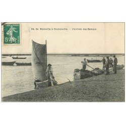 carte postale ancienne 50 DE BLAINVILLE A COUTAINVILLE. L'Arrivée des Bateaux de Pêcheurs 1909. Métiers de la Mer