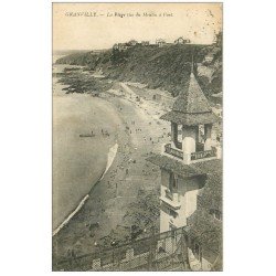 carte postale ancienne 50 GRANVILLE. La Plage vue du Moulin à Vent 1919