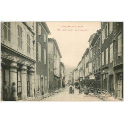 carte postale ancienne 11 QUILLAN. La Grand Rue. Boucherie Clamens et Café