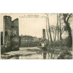 carte postale ancienne 50 GRATOT. Douves du Château et Eglise 1911