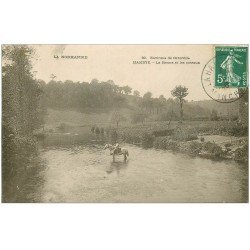 carte postale ancienne 50 HAMBYE. Cavalier sur la Sienne et coteaux 1908