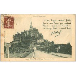 carte postale ancienne 50 LE MONT SAINT-MICHEL. Transports Train texte de Botrel