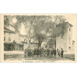 carte postale ancienne 11 ROUVENAC. Place, Eglise et Château
