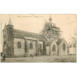 carte postale ancienne 50 PONTORSON. Echaffaudages Eglise en rénovation 1904