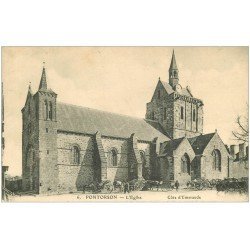 carte postale ancienne 50 PONTORSON. Eglise Notre-Dame 1916 animation