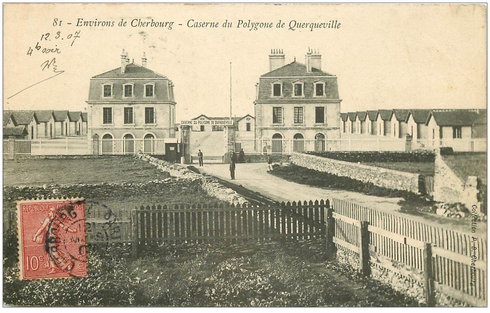 carte postale ancienne 50 QUERQUEVILLE. Caserne du Polygone 1907