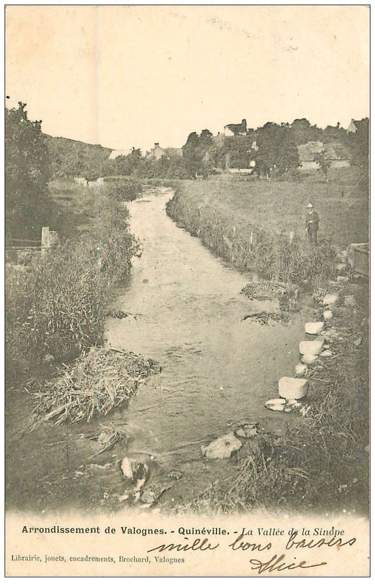 carte postale ancienne 50 QUINEVILLE. La Vallée de la Sinope animation 1904