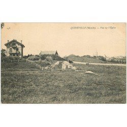 carte postale ancienne 50 QUINEVILLE. L'Eglise et Vaches 1906